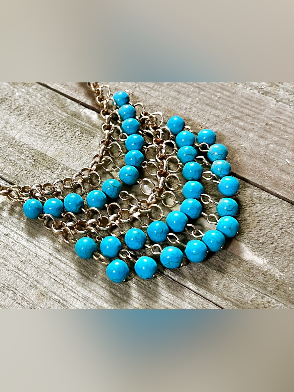 Beautiful Tiered Chandelier Faux Turquoise Necklace - Picture 5 of 10